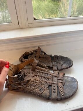 **BED STÜ Claire Leather Sandals – Dark Brown/Gray – Women’s Size 8 🤎**